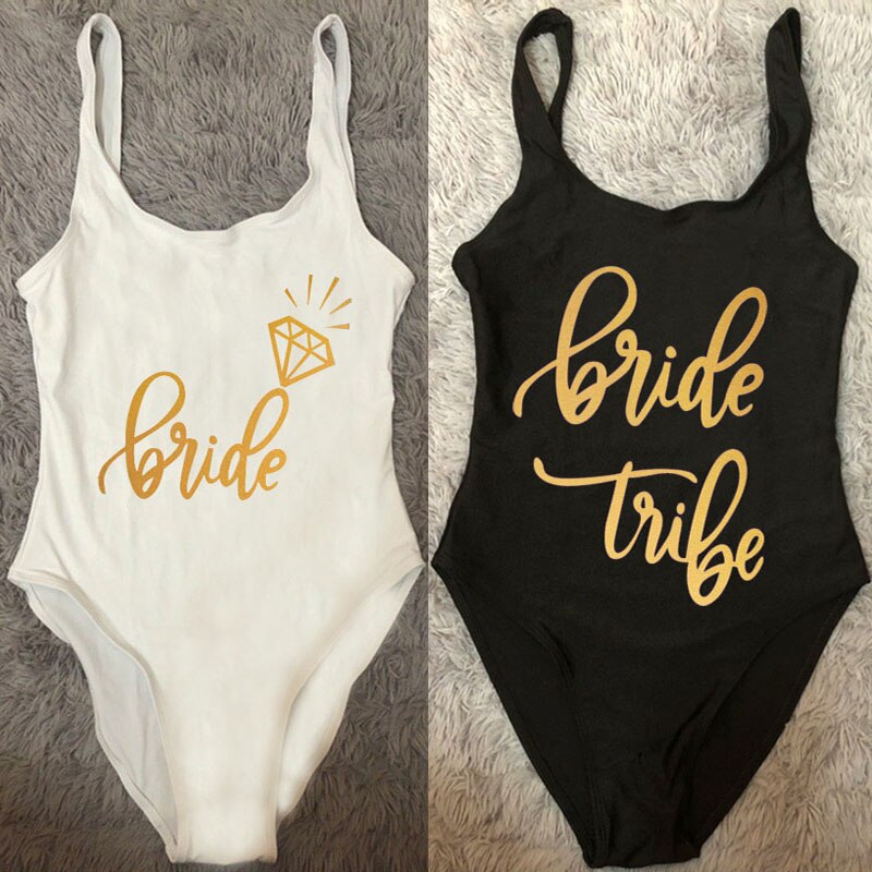 Bride Tribe Letter One Piece Swimsuit Wedding Party Sexy Swimwear Woman Bathing Suit swimming suit monokini large si